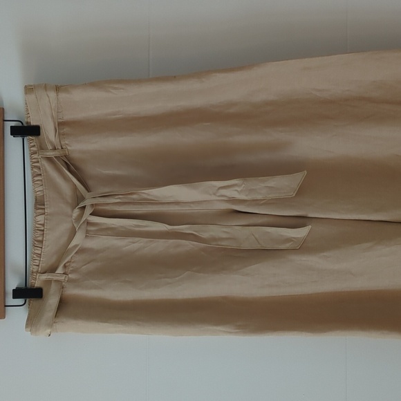 H Halston Beige Wide-Leg High Waisted Paper Bag Linen Blend Beachy Trousers XL - Picture 2 of 6